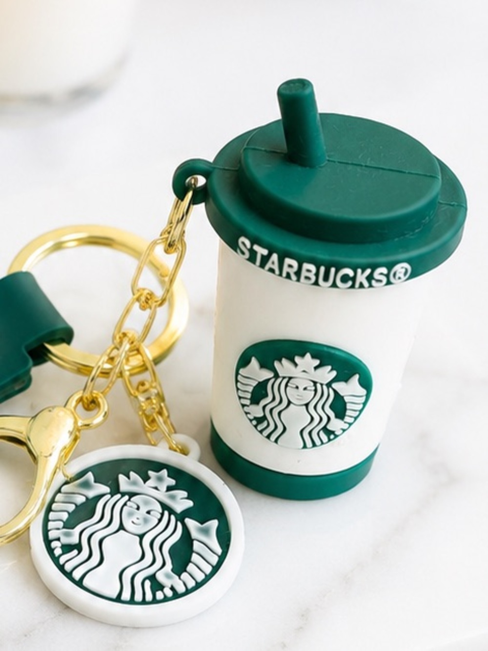 Starbucks Coffee Cup Keychain Wristlet | Green Silicone Strap | Cute Bag Charm - Picture 2 of 3
